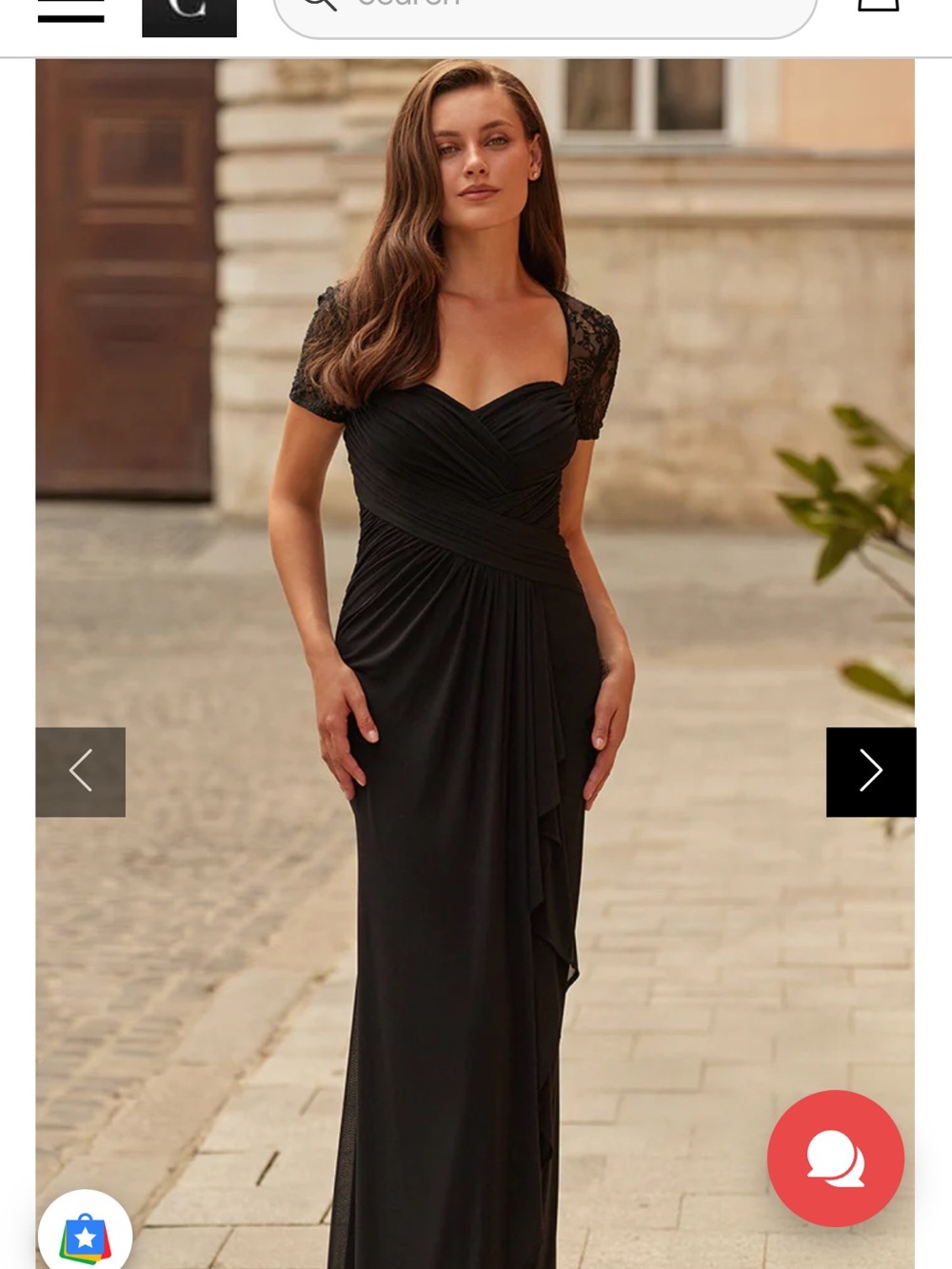 La Femme Black Lace-Sleeve Maxi Gown